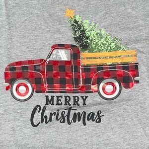 NWT Short Sleeve Merry Christmas Truck & Tree on Heather Gray Tee